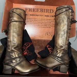 Freebird Coal Bronze Knee-High Lace-Up Leather Boots